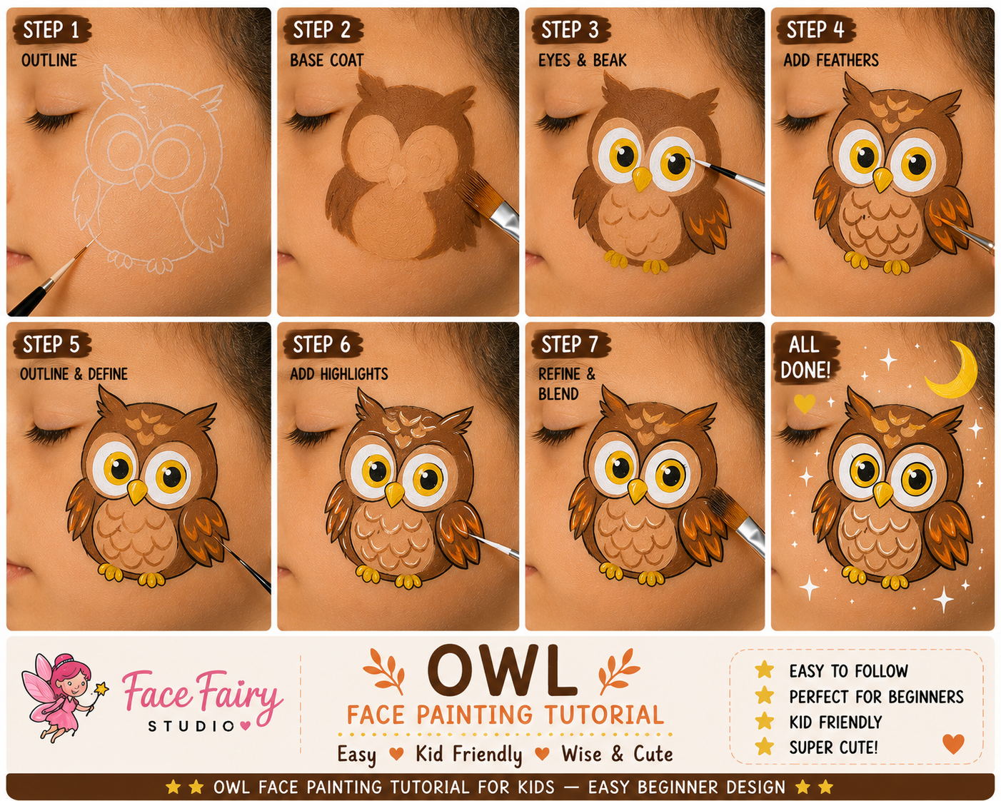 Owl Face Painting Tutorial